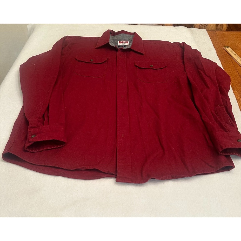Wrangler Mens Button Down Shirt Red Large L Comfort Flex Long Sleeve HLB1KWR